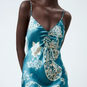 ZARA Satin Effect Print Dress sz Small